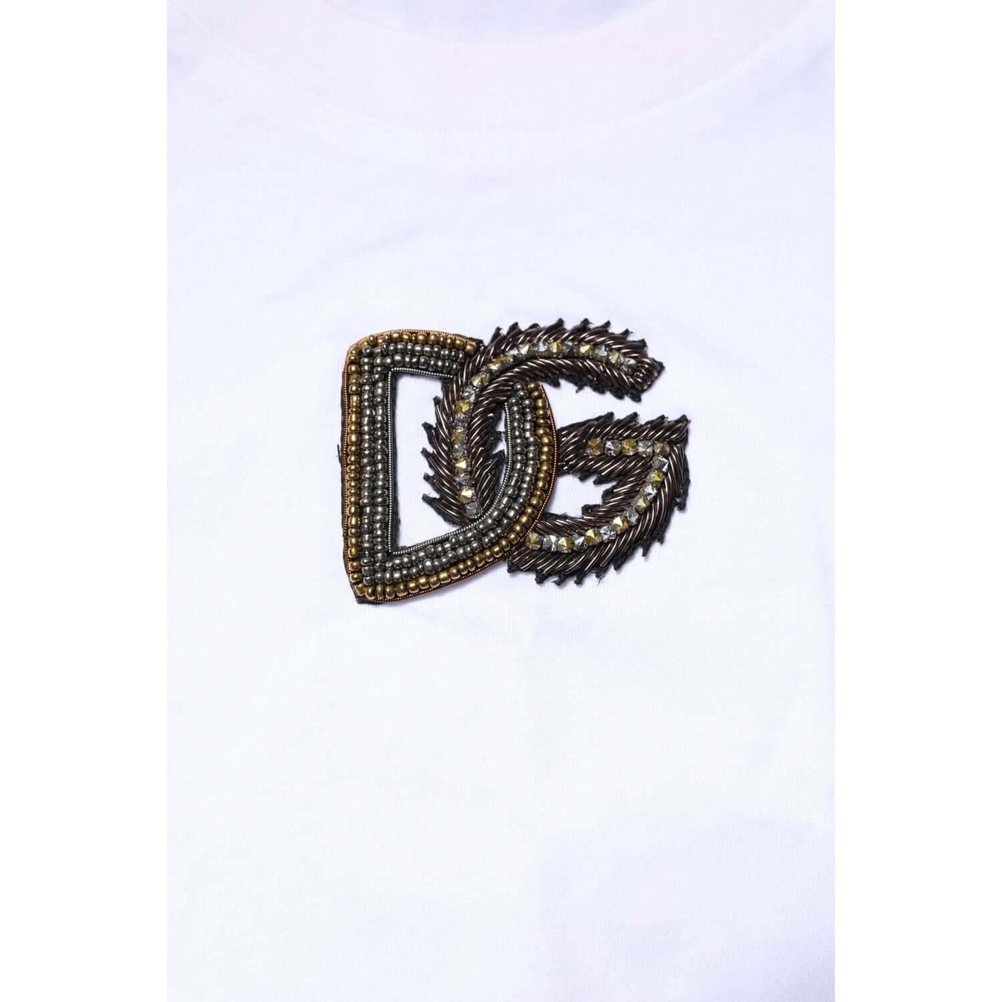 Dolce & Gabbana White Logo Embroidery Crew Neck T-shirt TSH90509-52
