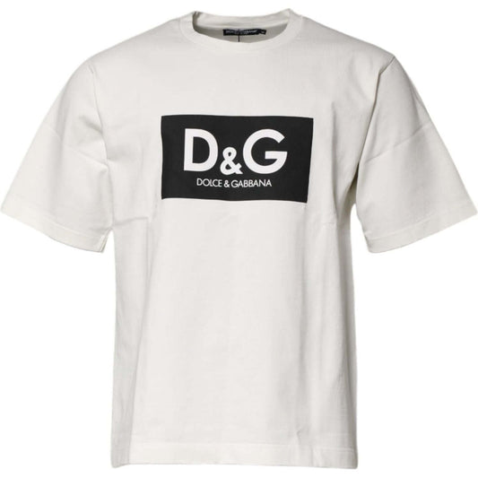 Dolce & Gabbana White Cotton DG Logo Print Round Neck T-shirt TSH90611-46