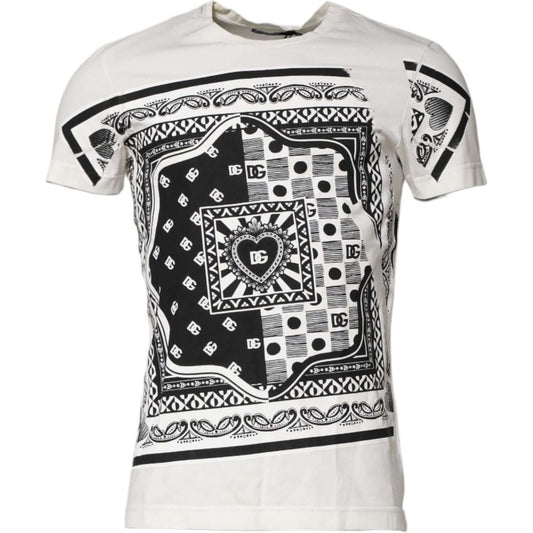 Dolce & Gabbana White Cotton Logo Bandana Print T-shirt TSH90613-44