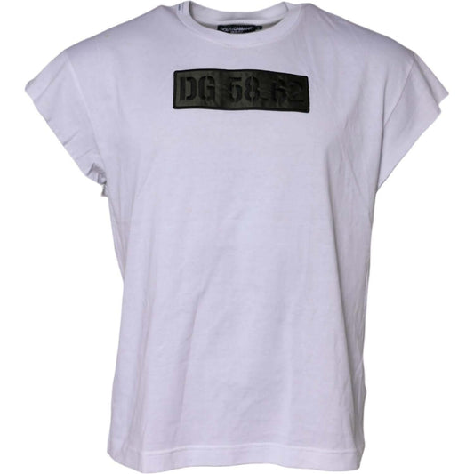 Dolce & Gabbana White Logo Embroidery Round Neck T-shirt TSH90628-48