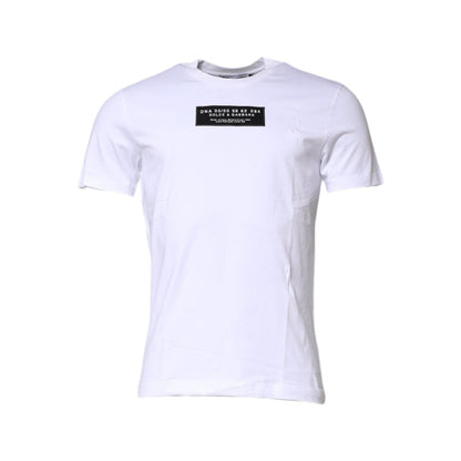 Dolce & Gabbana White Cotton Logo Patch Crew Neck T-shirt