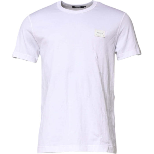 Dolce & Gabbana White Cotton Logo Plaque Round Neck T-shirt TSH90632-52