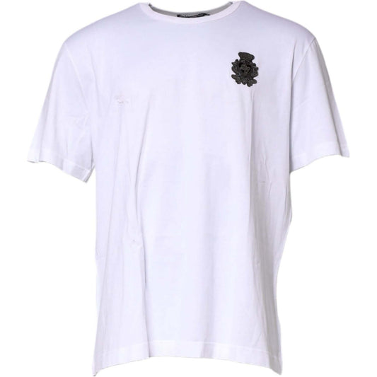 Dolce & Gabbana White Cotton DG Crown Embroidery T-shirt TSH90636-60