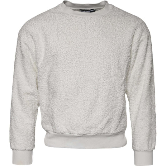 Dolce & Gabbana White Cotton Fleece Crew Neck Sweater TSH90645-44
