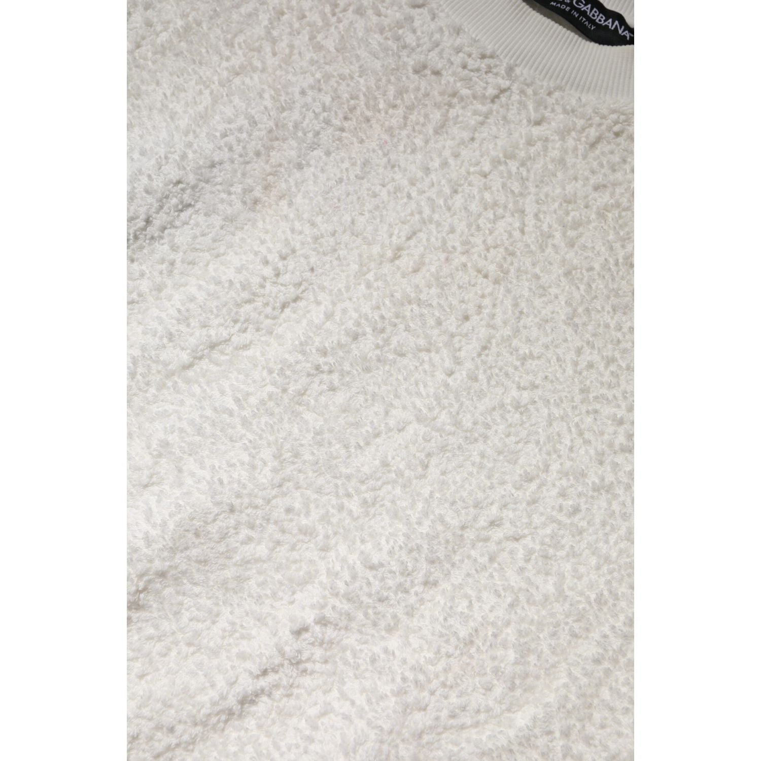 Dolce & Gabbana White Cotton Fleece Crew Neck Sweater