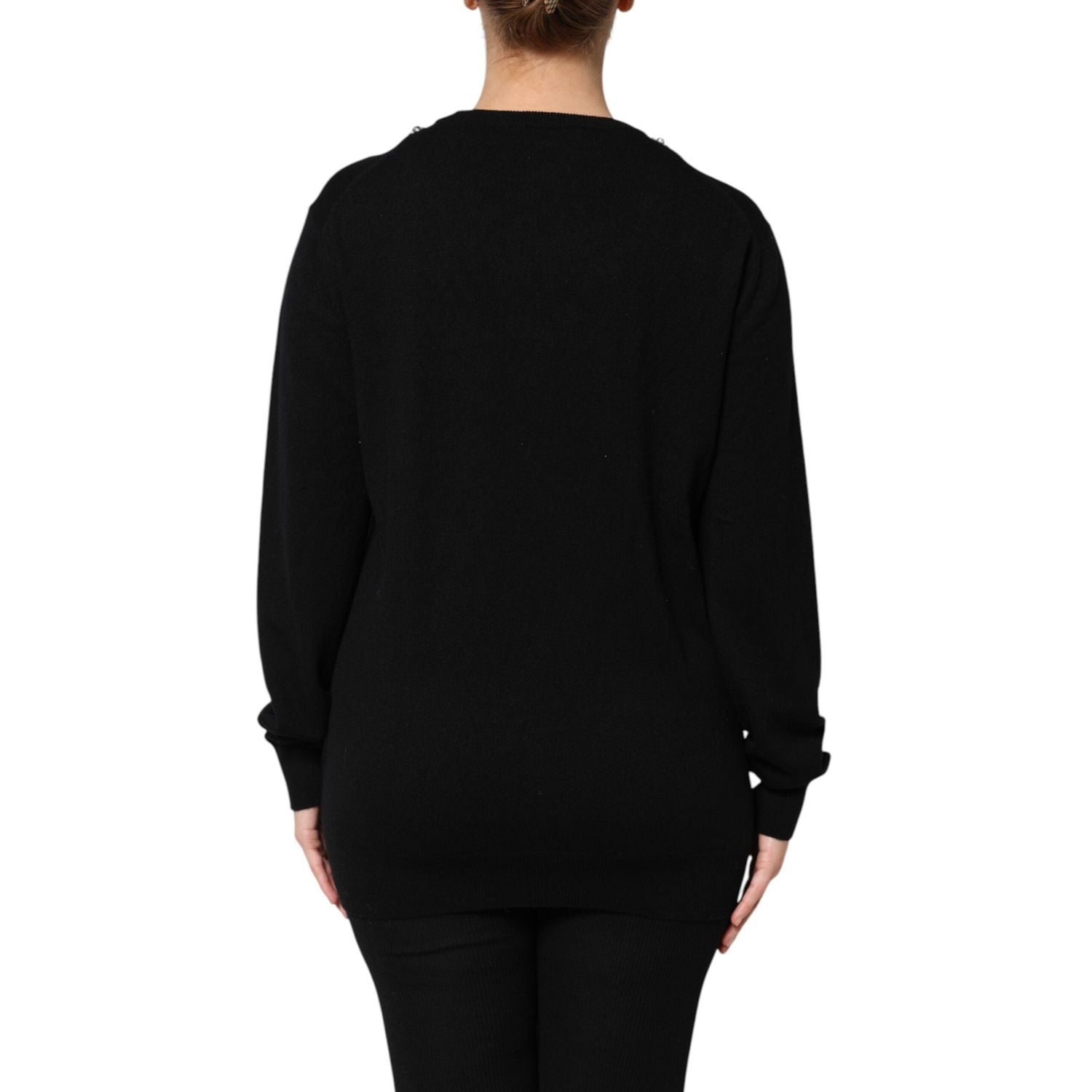 Dolce & Gabbana Black Cashmere Crystal Embellished Sweater