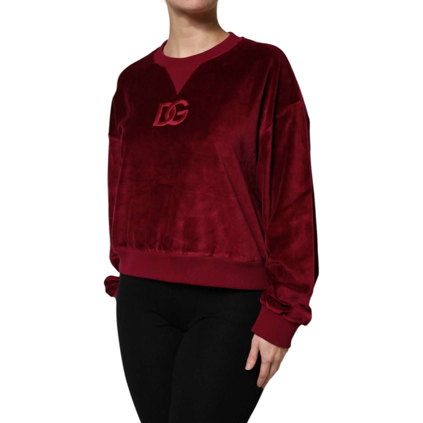 Dolce & Gabbana Red Cotton Velvet Crew Neck Pullover Sweater TSH90490-36