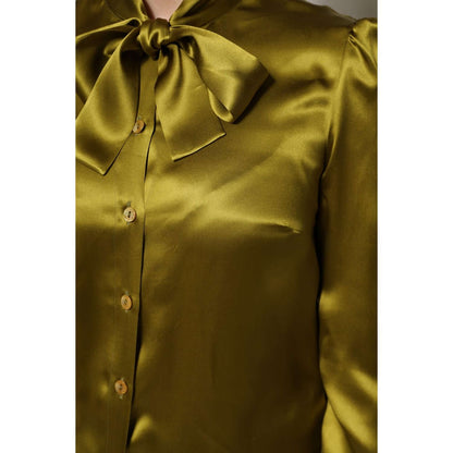 Dolce & Gabbana Green Ascot Collar Long Sleeves Blouse Top