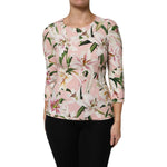 Dolce & Gabbana Pink Lily Print Viscose Round Neck Blouse Top TSH87611-42