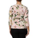 Dolce & Gabbana Pink Lily Print Viscose Round Neck Blouse Top TSH87611-42
