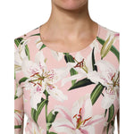 Dolce & Gabbana Pink Lily Print Viscose Round Neck Blouse Top TSH87611-42