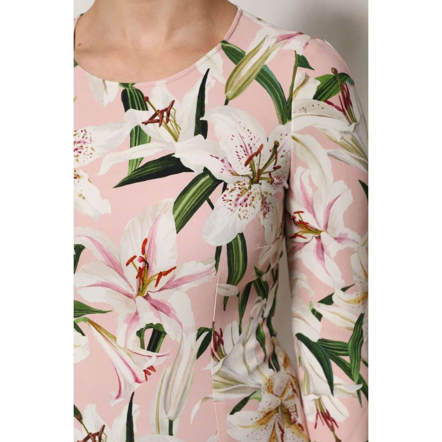 Dolce & Gabbana Pink Lily Print Viscose Round Neck Blouse Top TSH87611-42