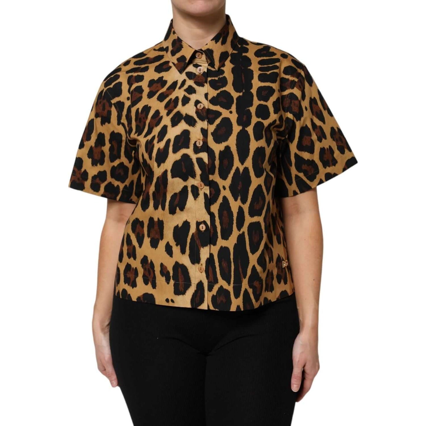 Dolce & Gabbana Brown Leopard Short Sleeve Collared Polo Top TSH878619-44