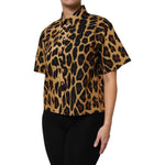 Dolce & Gabbana Brown Leopard Short Sleeve Collared Polo Top TSH878619-44