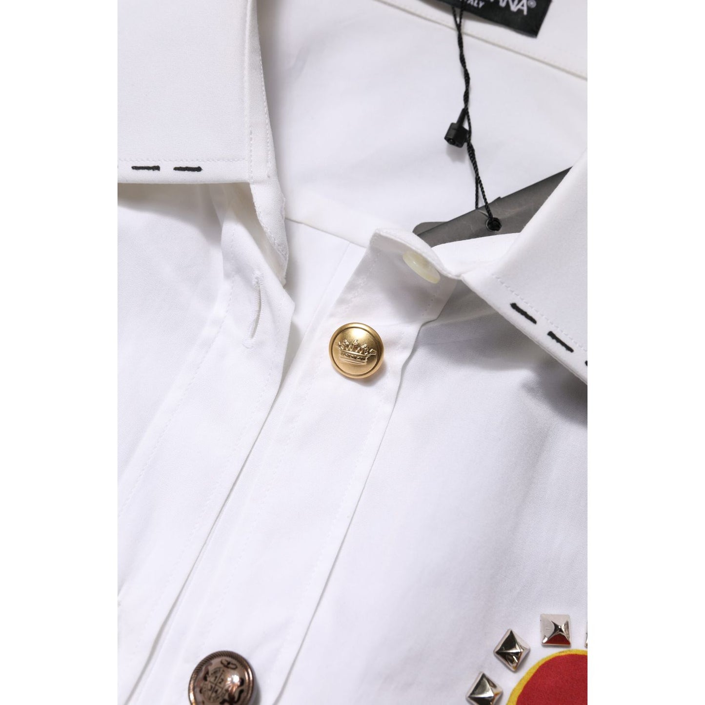 Dolce & Gabbana White Cotton Floral Embellished Shirt Top