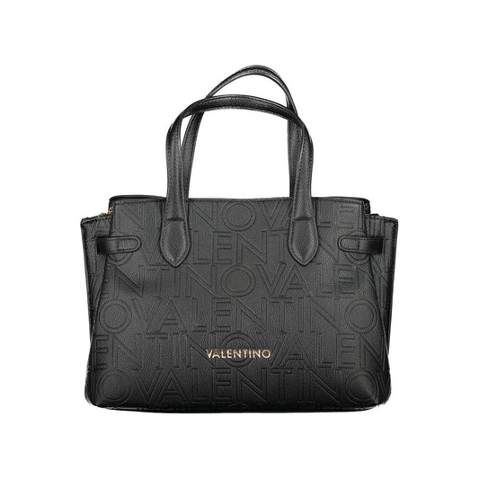 Mario Valentino Black Polyethylene Handbag with dual handles and detachable straps, featuring multiple compartments and protective feet.