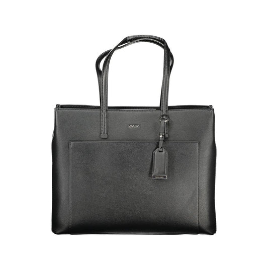 Calvin Klein Black Polyethylene Women Handbag with modern design, featuring contrasting accents and secure zip and magnet closure.