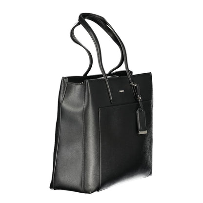 Elegant Calvin Klein Black Polyethylene Women Handbag with zip and magnet closure, featuring multiple compartments and sleek design.