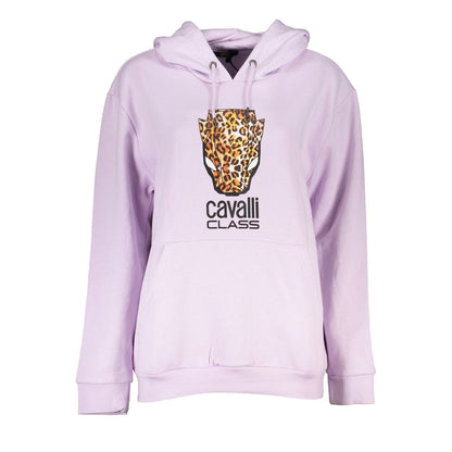 Cavalli Class Purple Cotton Women Sweater with logo print on front, long-sleeved design, casual luxury fashion.