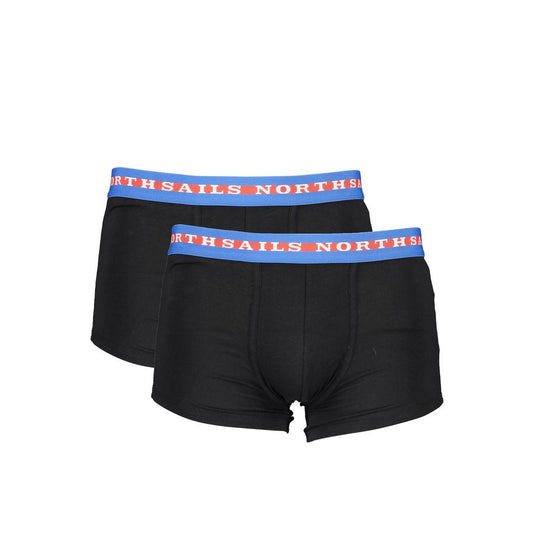 North Sails Black Cotton Men Boxer Pair with logo waistband, ensuring comfort and style for the modern man.