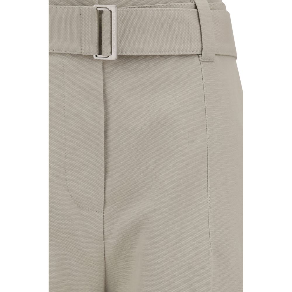 Brunello Cucinelli Cream Cotton Casual Pants with belt and pockets, featuring a refined fit for a sophisticated summer look.