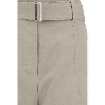 Brunello Cucinelli Cream Cotton Casual Pants with belt and pockets, featuring a refined fit for a sophisticated summer look.