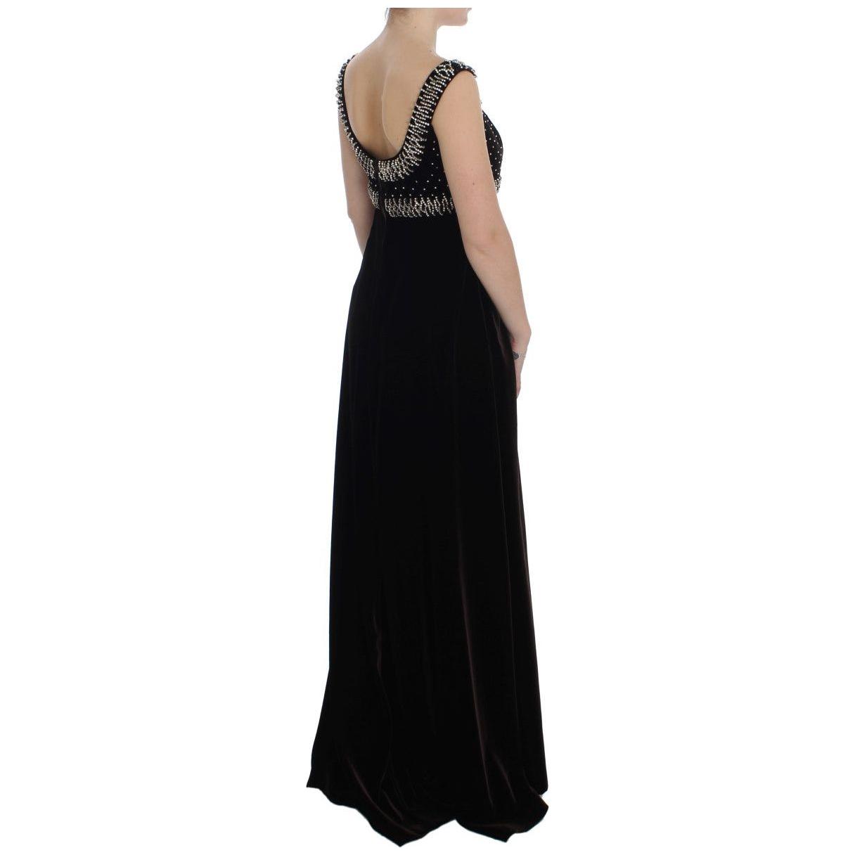 Dolce & Gabbana Brown Velvet Crystal Sheath Gown Dress NOC10135-1