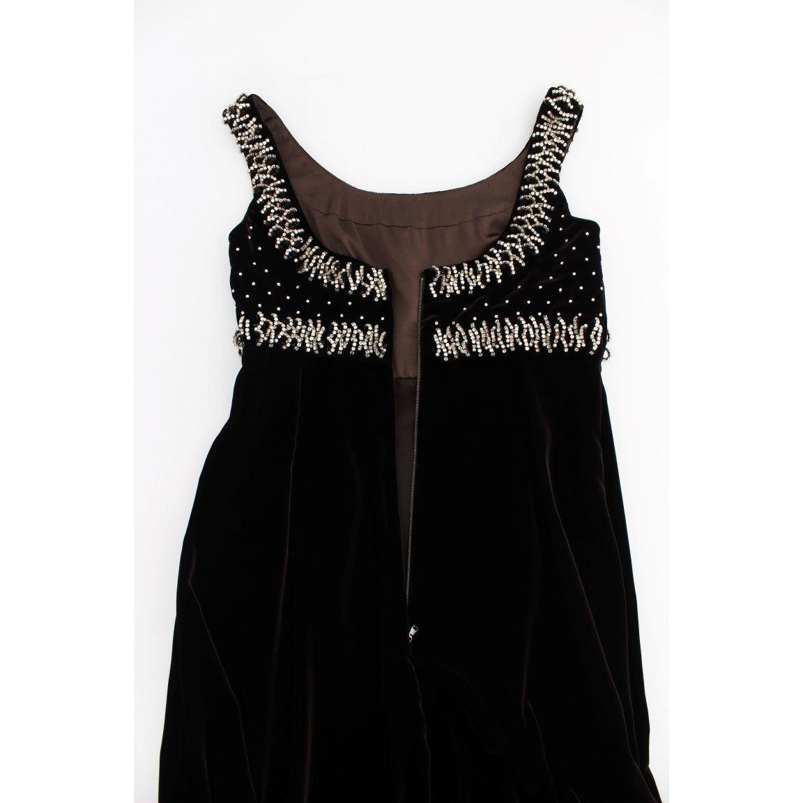 Dolce & Gabbana Brown Velvet Crystal Sheath Gown Dress NOC10135-1