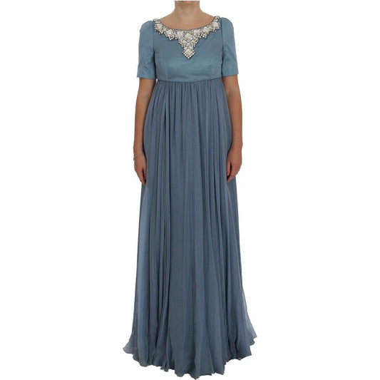 Dolce & Gabbana Blue Silk Crystal Sheath Gown Ball Dress