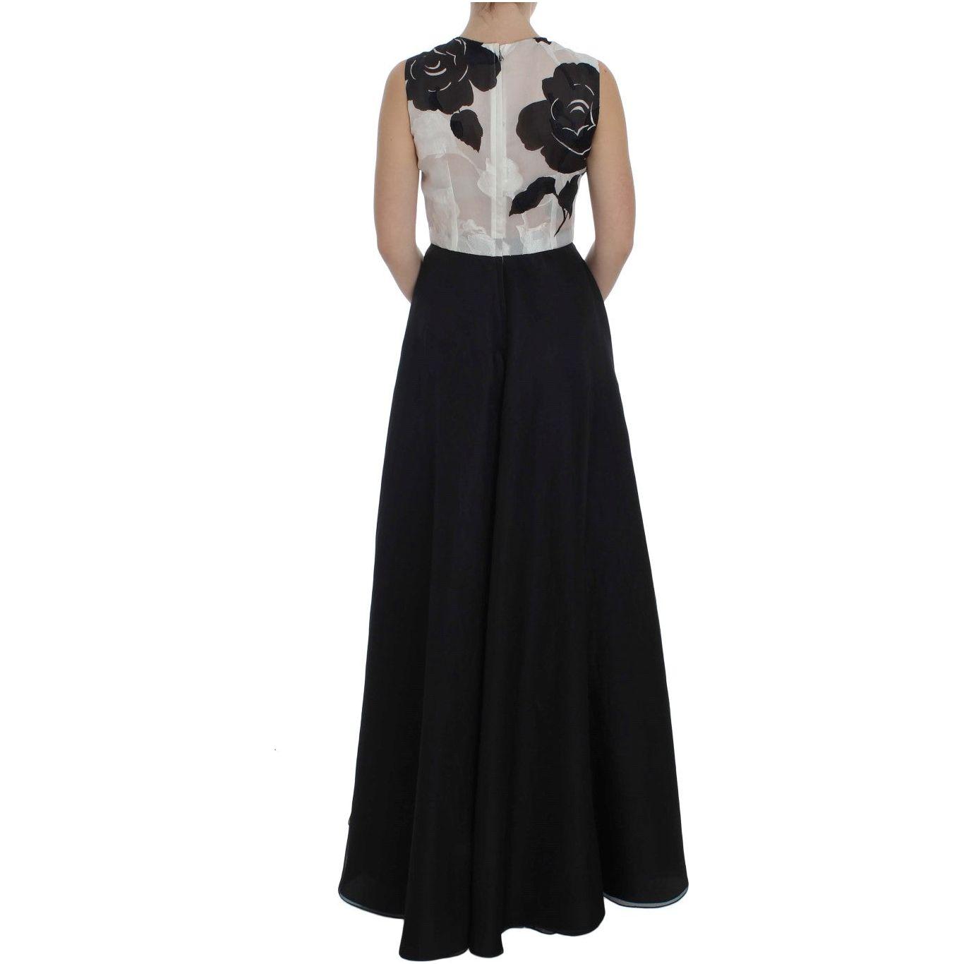 Dolce & Gabbana Black White Floral Silk Sheath Gown Dress NOC10142-1