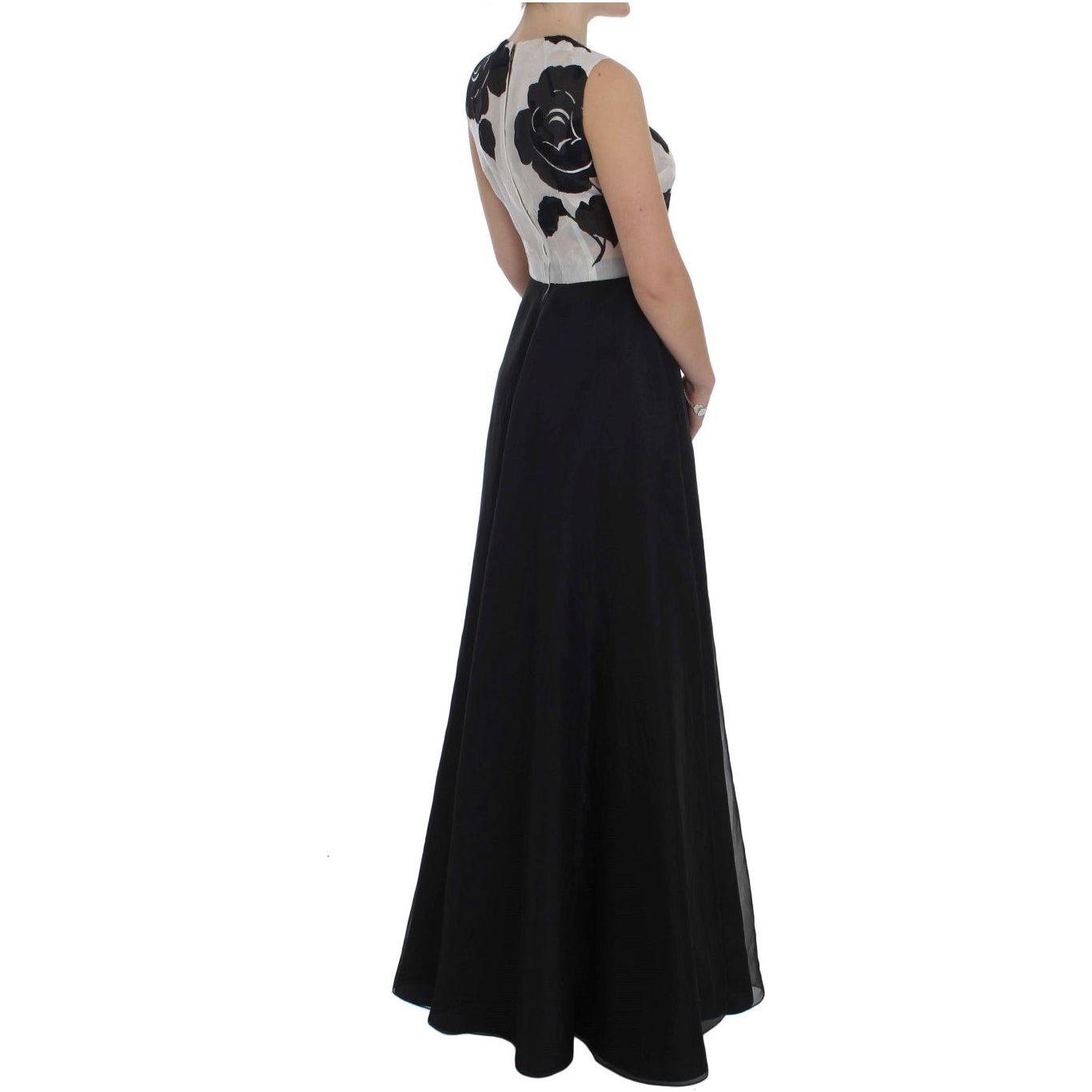 Dolce & Gabbana Black White Floral Silk Sheath Gown Dress NOC10142-1