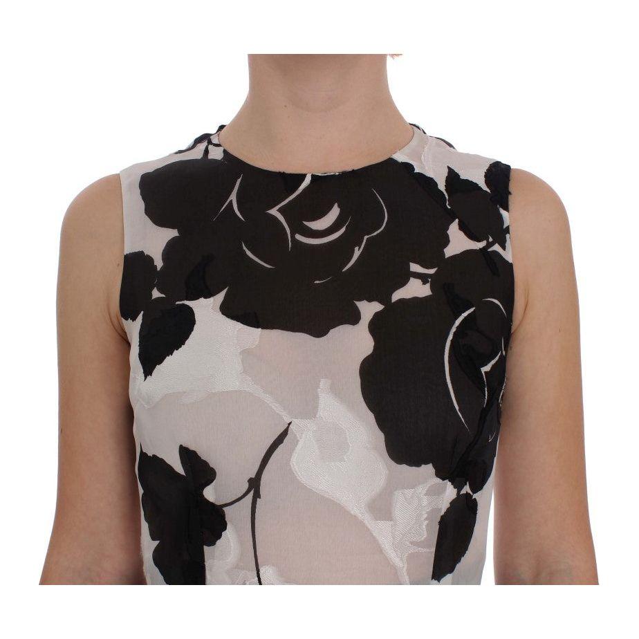 Dolce & Gabbana Black White Floral Silk Sheath Gown Dress NOC10142-1