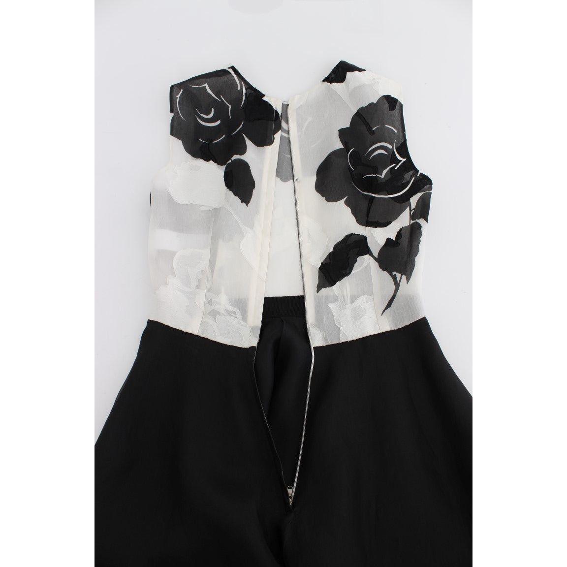 Dolce & Gabbana Black White Floral Silk Sheath Gown Dress NOC10142-1