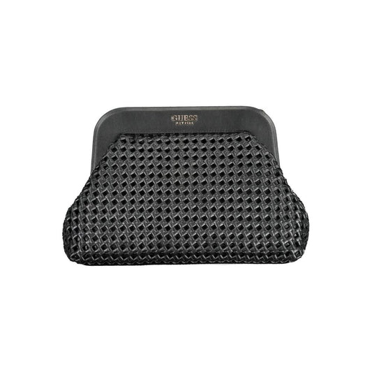 Guess Jeans Black Polyethylene Women Handbag with sleek design and woven texture, featuring detachable shoulder strap for versatile use.