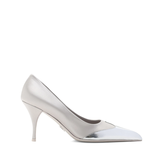 Prada Satin And Metallic Silver Leather Pumps