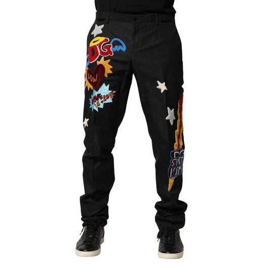 Dolce & Gabbana Black Graphic Embroidery Men Pants PAN76435-44