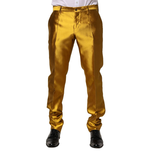 Dolce & Gabbana Yellow Silk Tapered Dress Men Pants PAN76439-50