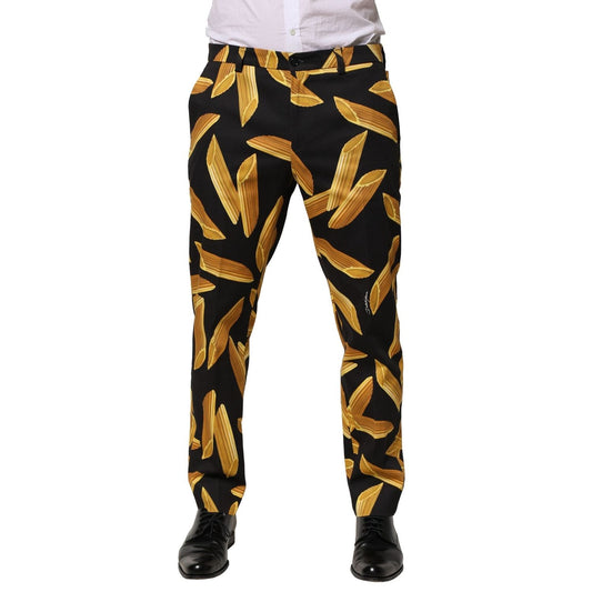 Dolce & Gabbana Black Pasta Print Tapered Men Pants PAN76443-44