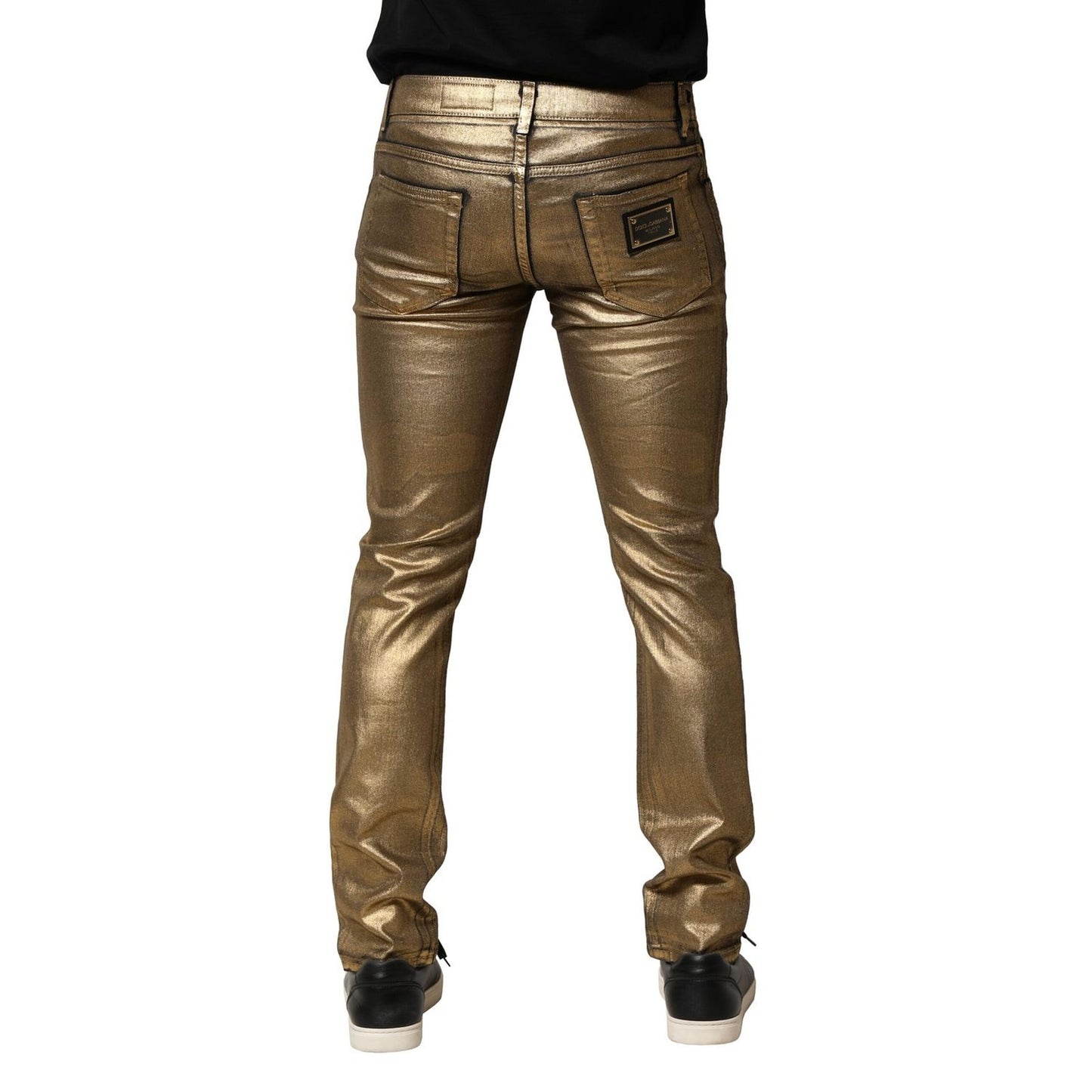 Dolce & Gabbana Gold Tattered Cotton Stretch Slim Denim Jeans