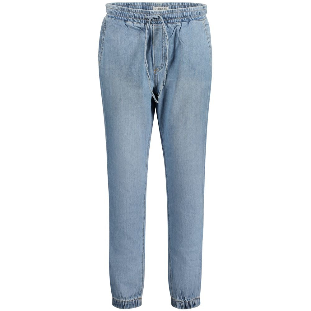 Guess Jeans Blue Cotton Women Jeans with elastic waist and ankle, stylish laces, perfect for chic sneakers or heels.