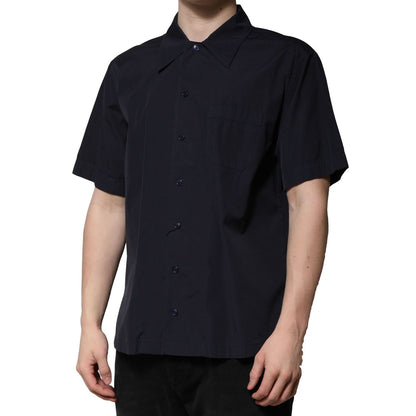 Dolce & Gabbana Dark Blue Cotton Short Sleeves Casual Shirt