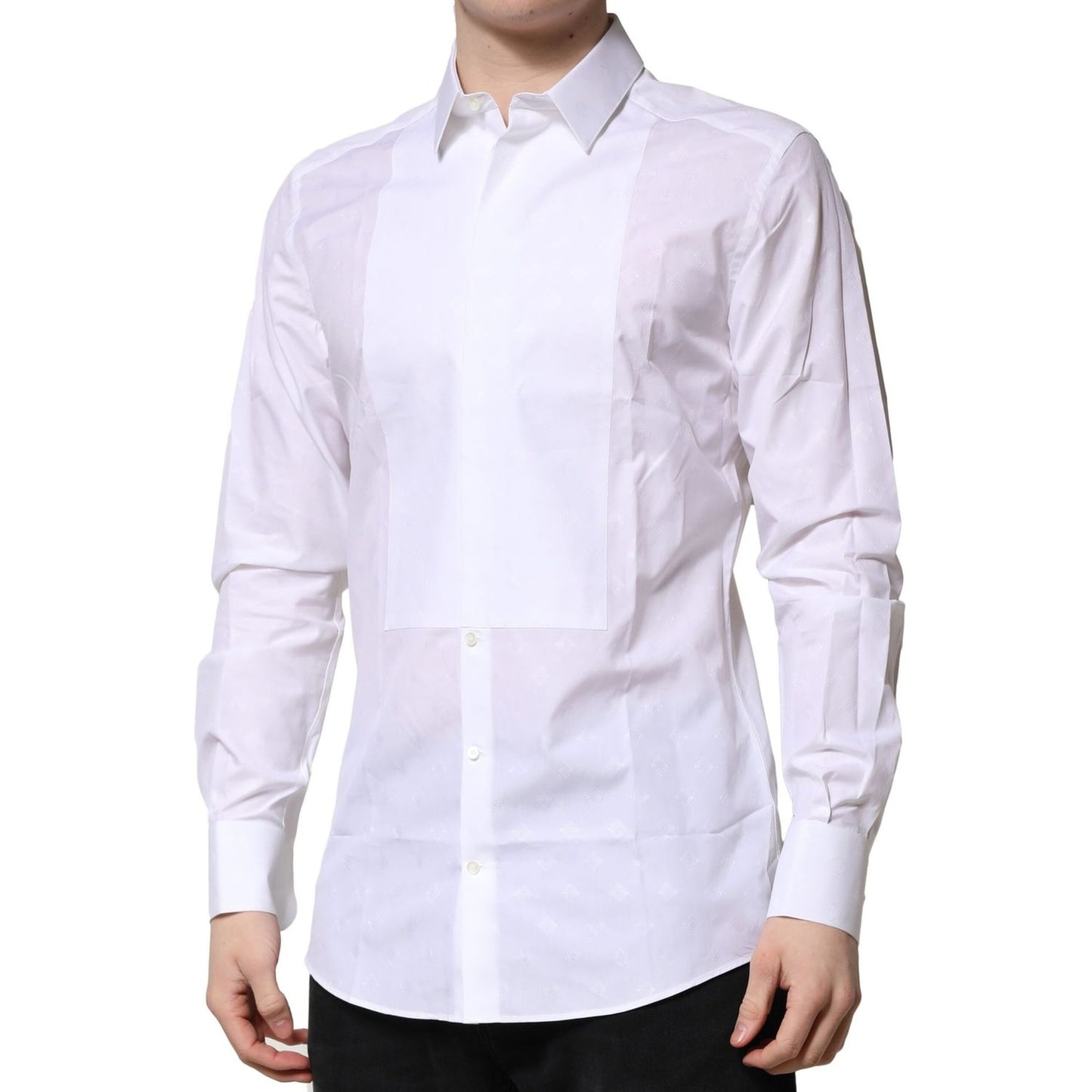 Dolce & Gabbana White Bib Cotton Poplin GOLD Men Formal Shirt