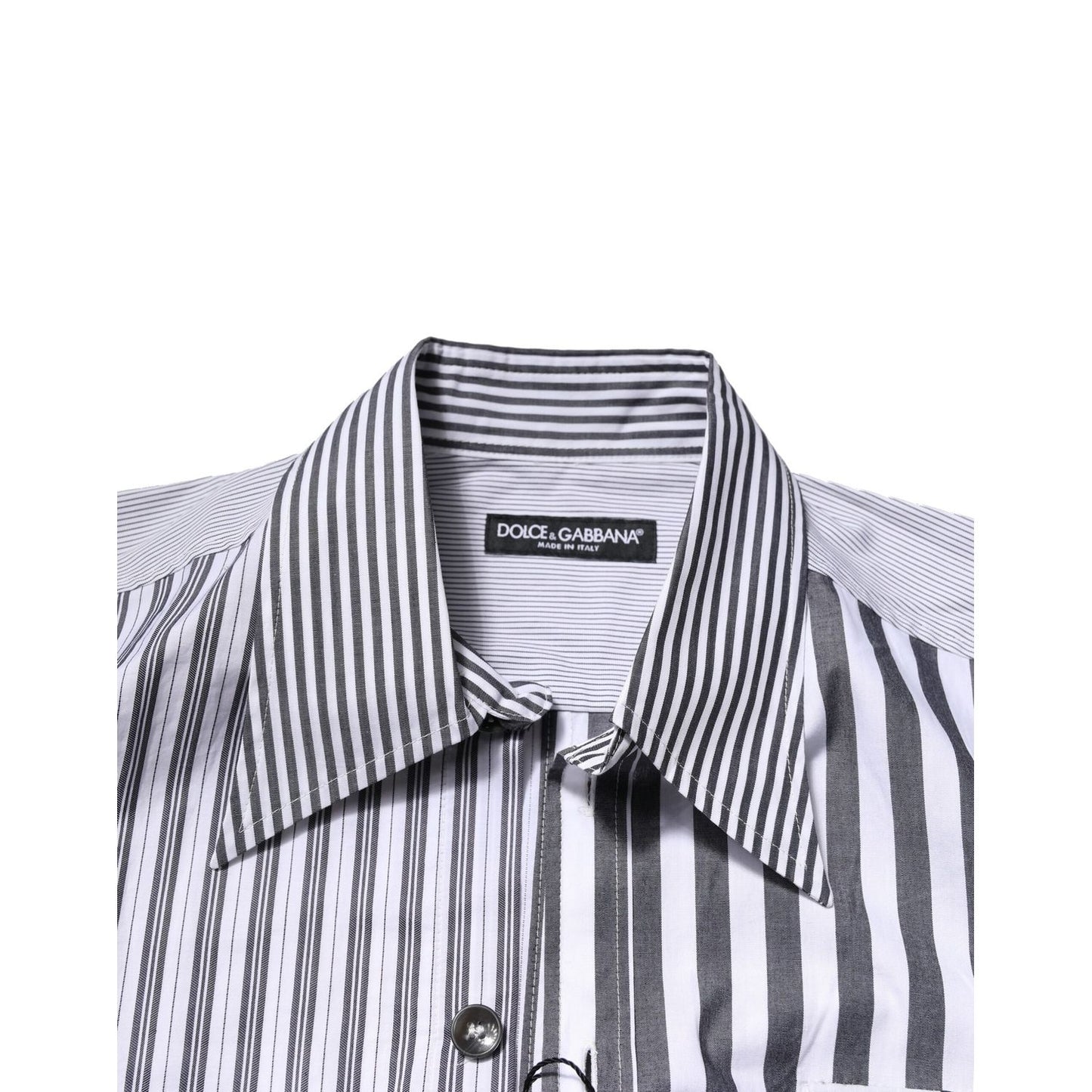 Dolce & Gabbana White Gray Striped Cotton Men Casual Shirt