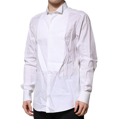 Dolce & Gabbana White GOLD Bib Poplin Dress Men Formal Shirt