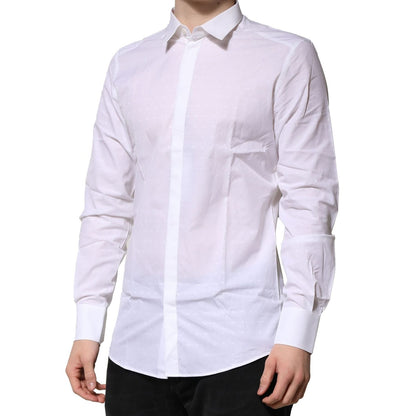 Dolce & Gabbana White Cotton GOLD Long Sleeves Formal Shirt