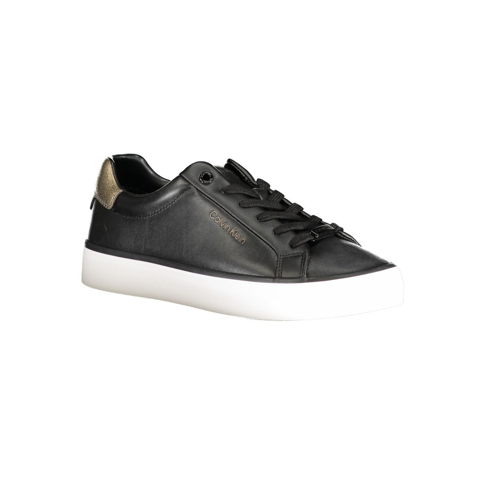 Calvin Klein Black Polyester Sneaker with contrast details and logo print, ideal sports footwear with laces.