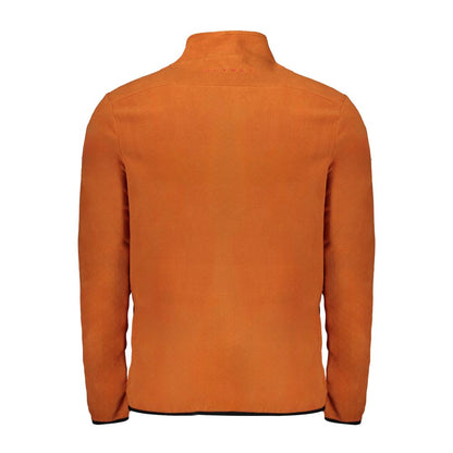 Back view of Norway 1963 Brown Polyester Men Sweater with bold zip-up front and emblematic embroidery.