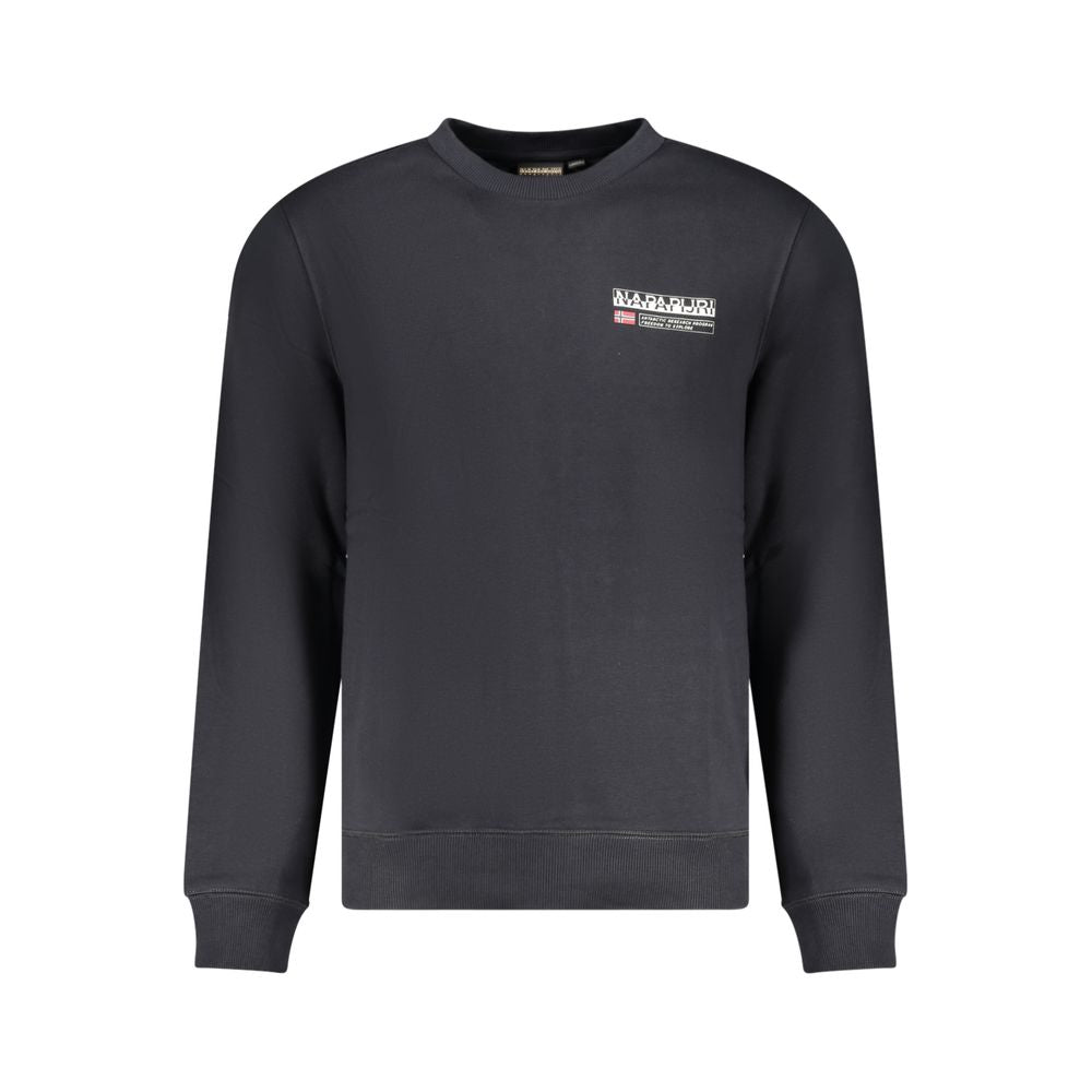 Napapijri Black Cotton Men Sweater with logo, regular fit, crew neck for contemporary style and comfort.