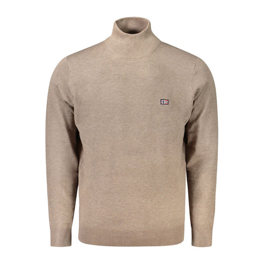 Norway 1963 Brown Polyamide Men Sweater with high neck and embroidered logo, perfect for stylish winter wear.