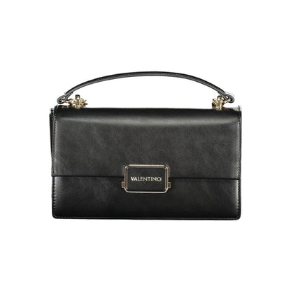 Mario Valentino Black Polyethylene Women Handbag with logo, elegant chain shoulder bag, perfect for stylish essentials.